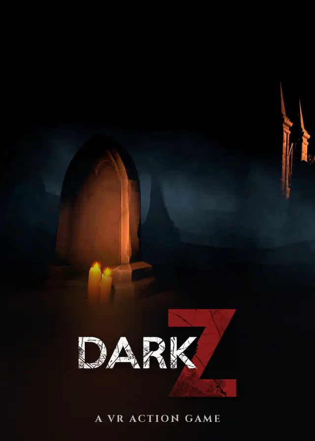 Plakat von Dark Z: Grabstein mit Kerzen auf einem nächtlichen Friedhof