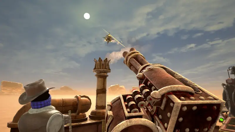 Spielszene aus Runaway Train: Zug und dampfbetriebene Maschinen